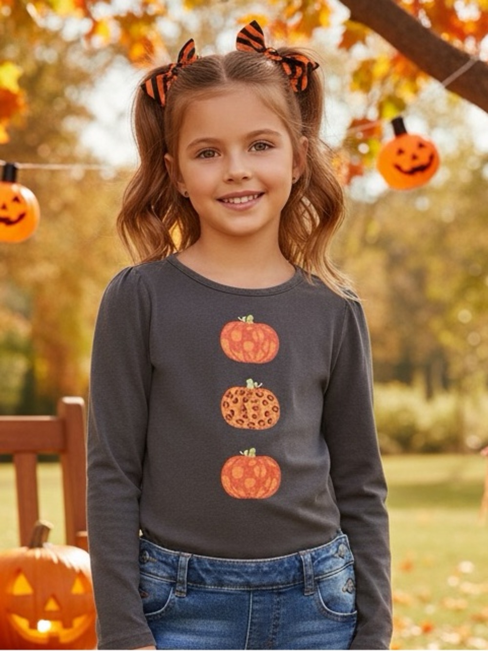 Gymboree Girls 6 Black Pumpkin Applique Long Sleeve Tee